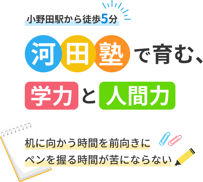 ＼小野田駅から徒歩5分／河田塾で育む、学力と人間力机に向かう時間を前向きにペンを握る時間が苦にならない